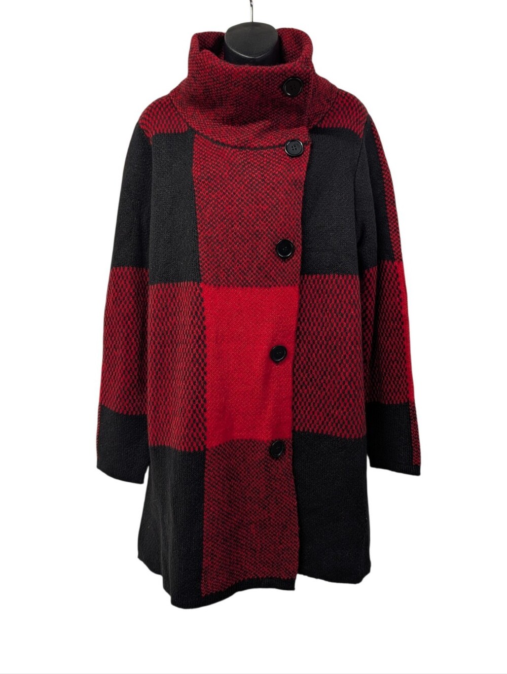 Monroe and Main Womens Red/Black Plaid Coatigan XL Button Front Collared NWT